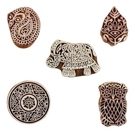 Set of 5 Piece New Mix Wooden Printing Blocks